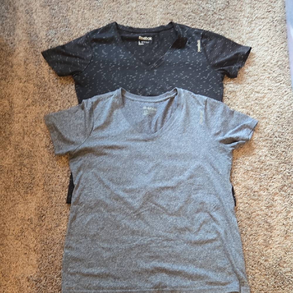2 Shirts Reebok Black and Blue V-Neck T-Shirts L & XL